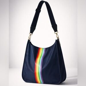 Ahdorned nylon hobo crossbody bag, navy w/Rainbow Stripe, like new, M